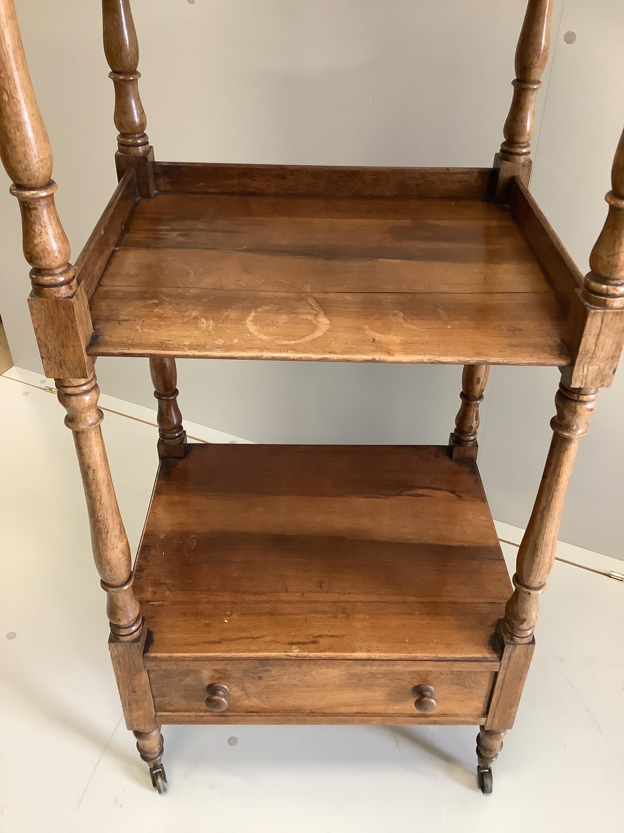 An early Victorian rosewood four tier whatnot, width 40.5cm, depth 50.5cm, height 157.5cm